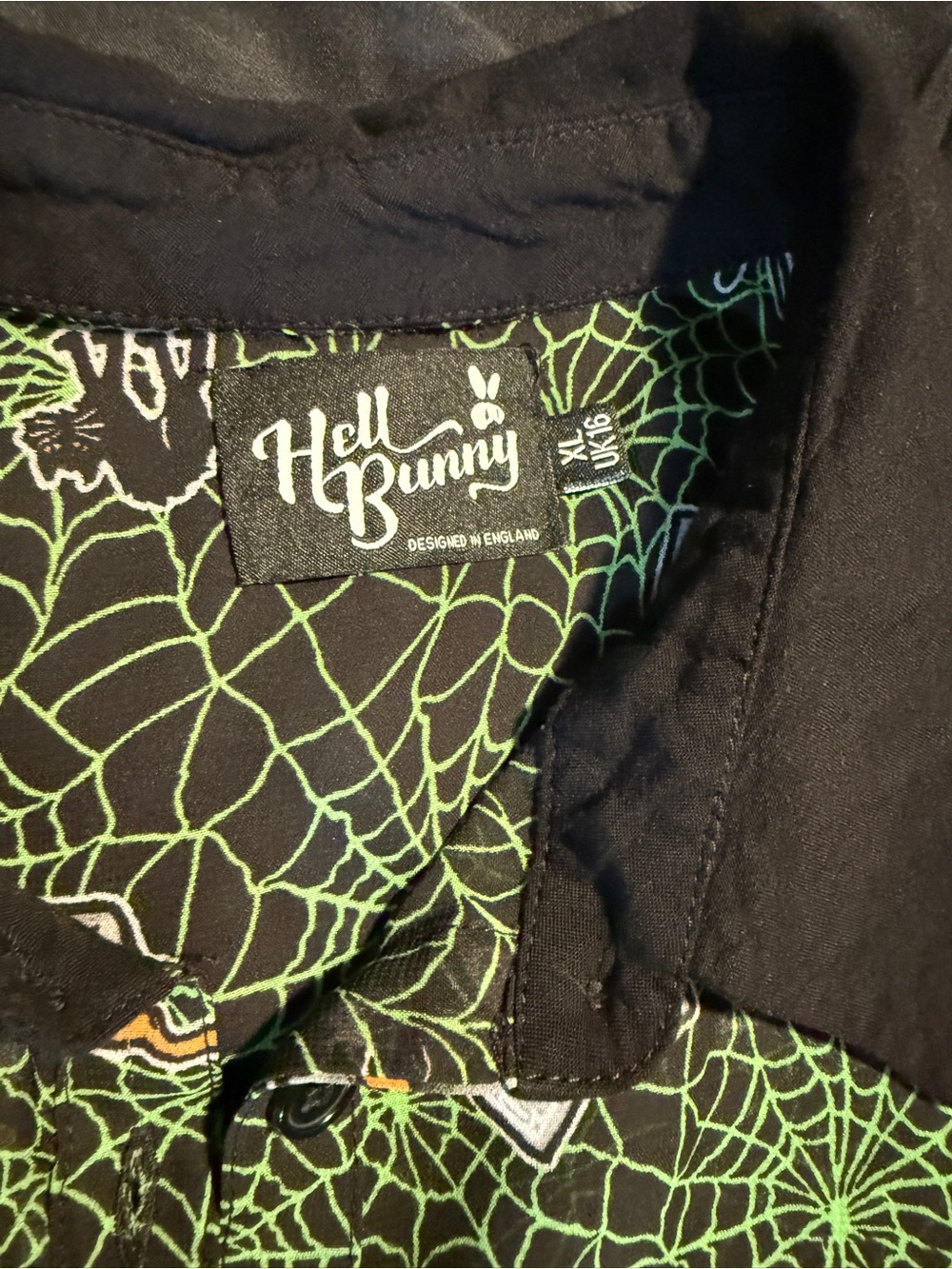 Hell Bunny Sheer Halloween Blouse with Neon Green Spiderweb Witchy Print - Picture 2 of 4